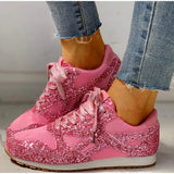 Flat Glitter Sneakers Casual Female Mesh Lace Up Bling Platform Comfortable Plus Size Vulcanized Shoes 2019 Soft