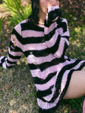 Distressed Stripe Longline Sweater-Outfit