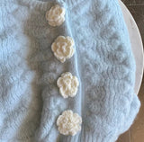 Blue Knitted Rose Buttoned Cardigan-Outfit