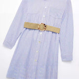 Spring Dress With Belt Striped Shirt 8351025-Outfit