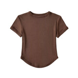 Trendy Women's Basic Short-Sleeved T-Shirt Summer Spicy Girls Small Round Collar Short Style Thin Tight Blouse-Outfit