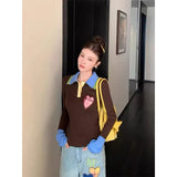 Fongt Color Bumping Fake Two-Pin Knitted Shirt Girl Autumn Winter Winter Slim Slim Soft Harden Bottom Shirt Top