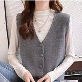 Short Sweater Vests Tops Women Casual Knit Chaleco Coats New Single Breasted Knitwear Sleeveless Jackets Basic
