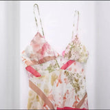 Spring Translucent Spliced Lace Dress With Printed Suspenders 3018195-Outfit