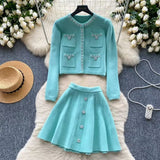 Fongt Luxury Famous Lady To Reduce The Age To Wear A Small Fragrant Suit Women's Knitted Cardigan Short Dress Two-Piece Skirt