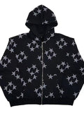 Oversized Star Print Zip Up Hoodie-Outfit