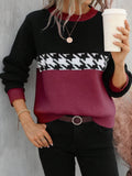 Fongt Women's Spring And Autumn Claming Collusion Collusion Collider Round Collar Sweater Fashion Geometric Patterns