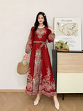 New Style Dress For Women's Holiday, Single-Breasted Collar, Single-Breasted Court Style, Vintage Printed Wide Swinging Long Dress-Outfit