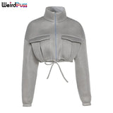 Puss Y2K Winter Women Bubble Puffer Warm Jacket Drawstring Thick Streetwear Short Coats Turtleneck Zipper Pocket