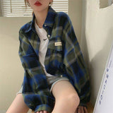 Vintage Plaid Long Sleeve Blouse-Outfit