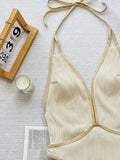 Fongt Bikini Bikini White Coffee Contrast Color Hollow Strap One-Piece Swimsuit D788KY-Outfit