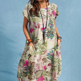 ZANZEA Summer Woman Vintage Dress Bohemian Floral Printed Holiday Casual Robe Vestidos O-Neck Short Sleeve Knee-length