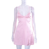 Fongt 2023 Summer Sexy Hot Girl With Sleeveless V Neck Bag Hip Open Slit Back Strap