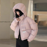 Hooded Down Bread Suit Women's 2024 Winter Fashion Design Sense Pocket Thick Warm White Duck Down Casual Jacket-Outfit