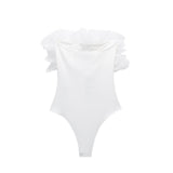 New Spring Women's Wear One-Word Collar Transparent Hard Yarn Laminated Decorative Rib Jumpsuit-Outfit