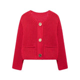 Fongt Women's INS Explosion Coarse Needle Long Sleeved Button Sweater