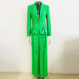 Fongt Early Spring Series New Star Fashion Ribbon Strap Blazer Broad Leg Trousers Set
