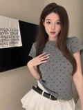 Fongt Polka Dot Round Collar Short Sleeved T Shirt Women's Wear 2024 Summer Short Slim Show Thin With Casual Student