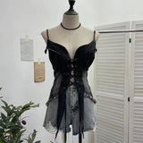 Real-Hand Shot Vintage Babes With Thaired Hairy Denim Sling Vest Short Umbilly Sleeveless Top