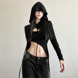 Fongt 2024 Winter Women's Solid Color Slim Long Sleeved Hoodie Smock Fashion Sling Vest Suit-Outfit