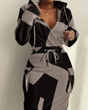 E-Commerce Independent Station Women's Printed Waist Pocket Dress Stock-Outfit