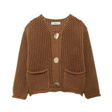 Fongt Women's INS Explosion Coarse Needle Long Sleeved Button Sweater