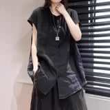 Fongt Linen Short-Sleeved Shirt Women's Summer Loose Thin Leisure Medium Long Thin Cotton Cardigan Top