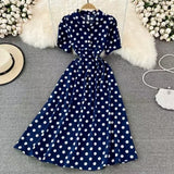 Fongt Summer French Retro Skinny Bubble Short-Sleeved V-Neck A-Shaped Dress Elegant Temperament Long Dress