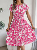 Shooting 2025 Spring And Summer Elegant Flowers Short Sleeves Big Folding Dress Women's