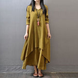 Two-piece Long Linen Dress Loose Sleeve