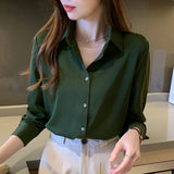 2022 fashion Silk Shirt Women Long Sleeve Shirts Women White Shirt Woman Silk Blouse Tops Casual Solid Basic Shirts