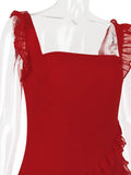Red Ruffle Split Maxi Dress-Outfit