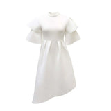Summer Double-layer Ruffle Ruffled Sleeve Solid Color Wide Hem Dress
