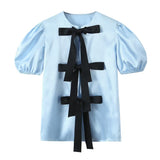 Spring Bowknot Satin Blouse Satin Casual Trousers Set-Outfit