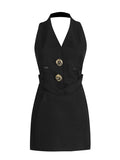 Fongt Spring New Short-Sized And Hip Dress Femininity Sleeveless Hanging Neck Deep V Neck Open Back To