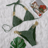 Fongt New Bikini, Gold Diamond Chain Split Swimsuit, Sexy Special Fabric Women's