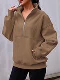 Fongt Women's Pocket Half-Zip Loose Leisure Splicing Collar Plus Velvet