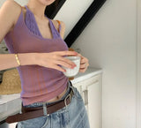 Two Tone Ribbed Halter Double Strap Top-Outfit