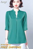 Women's Blouse Fashion Solid Tops for Women Half Length Sleeve Top V-neck Loose 2023 Female Clothing OL Basic Sexy