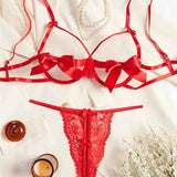 Red Bow Cut Out Lingerie Set-Outfit