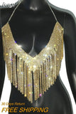 Rhinestones Tassel Party Crop Top Woman Fashion Halter Neck Backless Design Full Diamond Sequins Nightculb