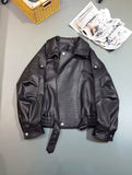 Fongt Bubble Leather Locomotive Jacket Loose PU Leather Coat Oversize New High-End Simple Autumn Coat