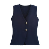 Fongt Women's ZA New Multi-Color Button Knitted Vest Vest Half-Skirt Set