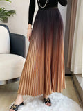 Gradient Pleated Long Skirt-Outfit