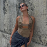 Out Frill Mesh See Through Crop Top Y2k Sexy Clothes Ruched Backless Halter Going Out Tank Tops Club Summer 2024-Outfit