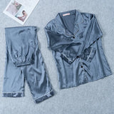 Spring Summer Women Faux Silk Pajamas