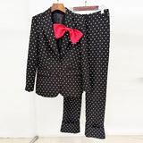 Fongt Star New Bow Decoration Wave Dot Suit Jacket Trouser Suit Two Sets