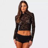 Fongt New Private Server Sexy Wind Lace Short Jacket Hot Girl Beautiful Slim Long Sleeve Shirt Female Summer-Outfit