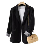 Fongt Autumn New Long Sleeve Large Size Black Small Suit Foreign Style Slim Suit Small Coat Female Tooling-Outfit