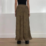 Fongt Retro Floral Print Brown Gauze Dress Women's 2024 Autumn New Thin A-Line Skirt-Outfit